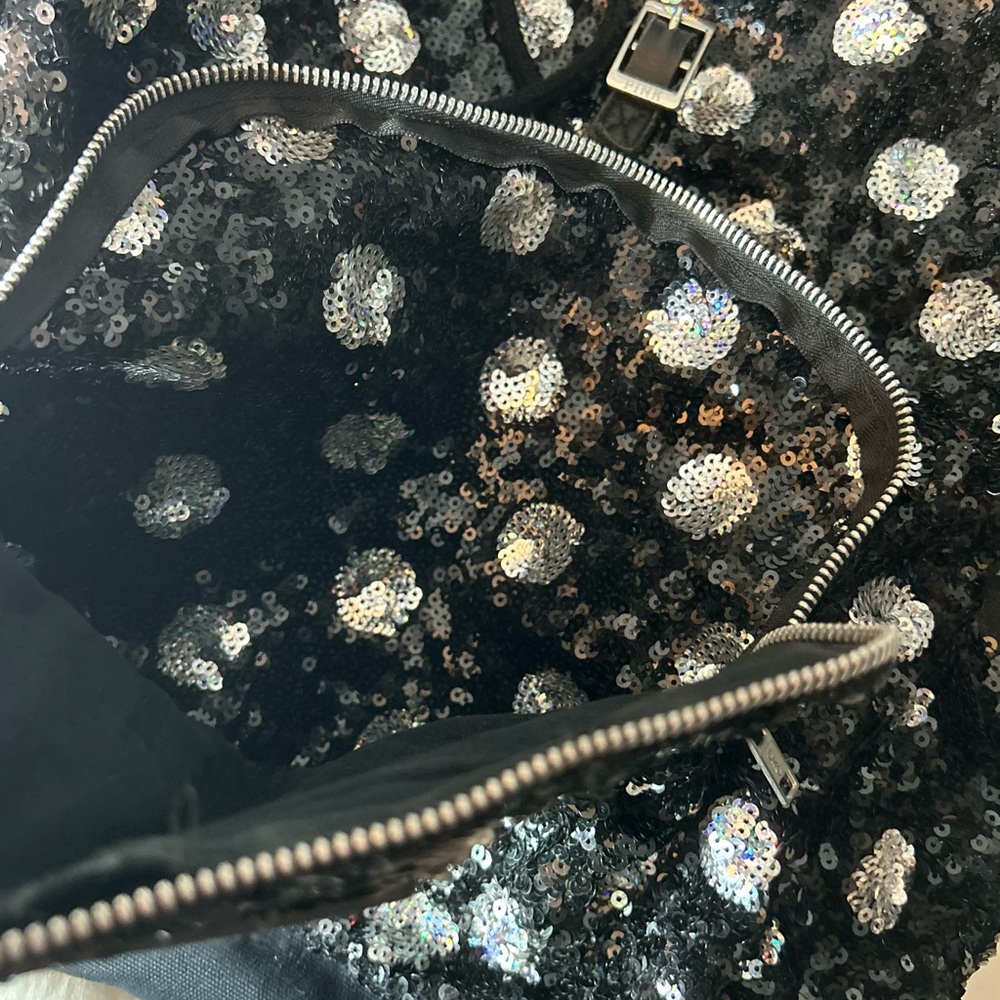 Victoria's Secret PINK BLACK Silver LEOPARD CHEETAH SEQUIN Bling Backpack. - Picture 8 of 16